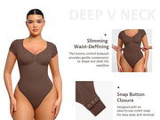 Deep V neckline and waist-defining compression