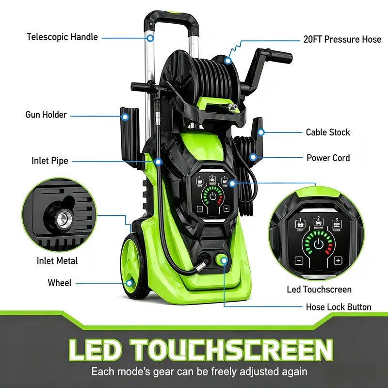 Pressure Washer with Smart Control and 15 Levels of Adjustment, 4500 PSI 3.2 GPM Electric Pressure Washer, Kink Resistant Hose, Quick Connect Fittings and Soap Tank for car, home, driveway, patio, fence, sidewalk, balcony, furniture Cleaning