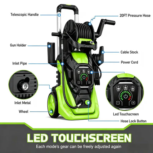 Pressure Washer with Smart Control and 15 Levels of Adjustment, 4500 PSI 3.2 GPM Electric Pressure Washer, Kink Resistant Hose, Quick Connect Fittings and Soap Tank for car, home, driveway, patio, fence, sidewalk, balcony, furniture Cleaning