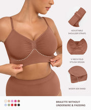 Wireless unlined bra construction with adjustable straps