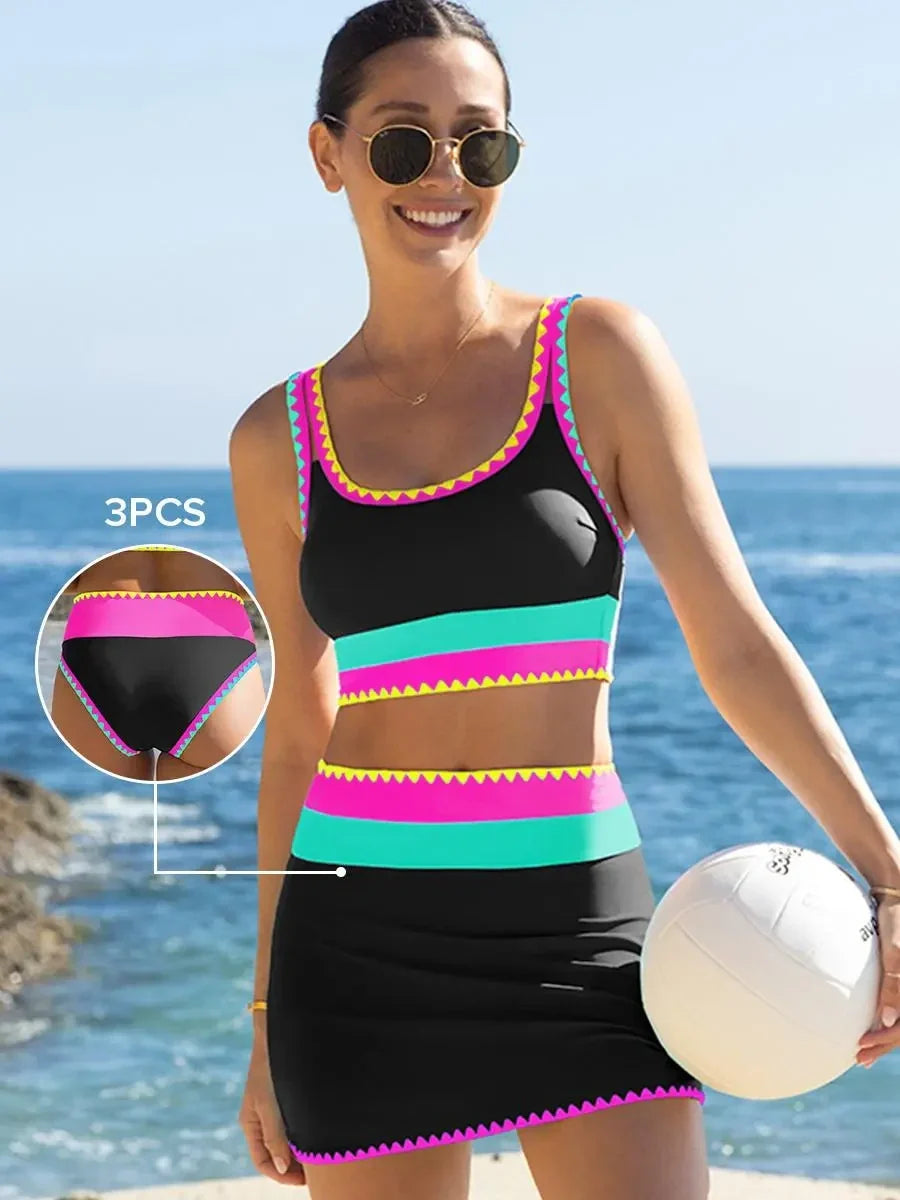 NINONERA Coastline Colorblock 3-Piece Swim Set - Gallery 1