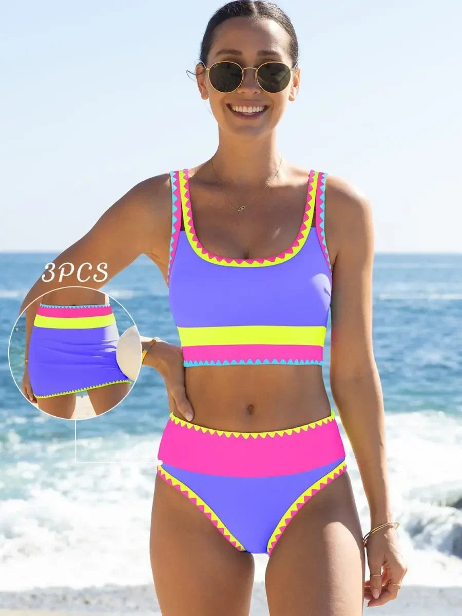 NINONERA Coastline Colorblock 3-Piece Swim Set - Gallery 4