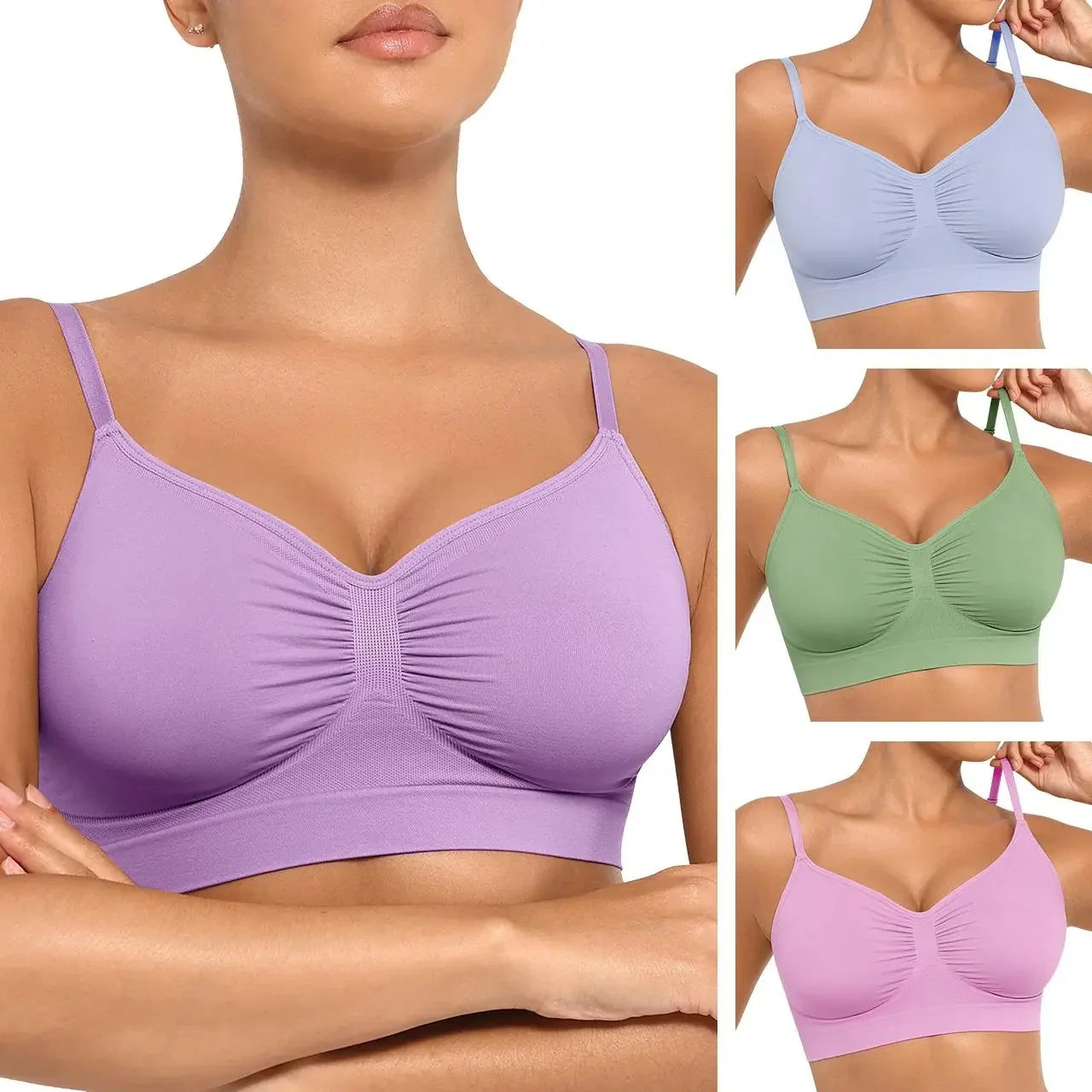 Purple NINONERA wireless bra fit and color options