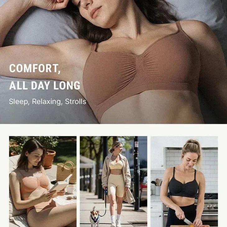 Wireless bra styled for sleep, relaxation and everyday movement