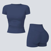 NINONERA 2-Piece Boat Neck Open-Back Workout Set — Badge Blue