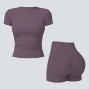 NINONERA 2-Piece Boat Neck Open-Back Workout Set — Eggplant Purple
