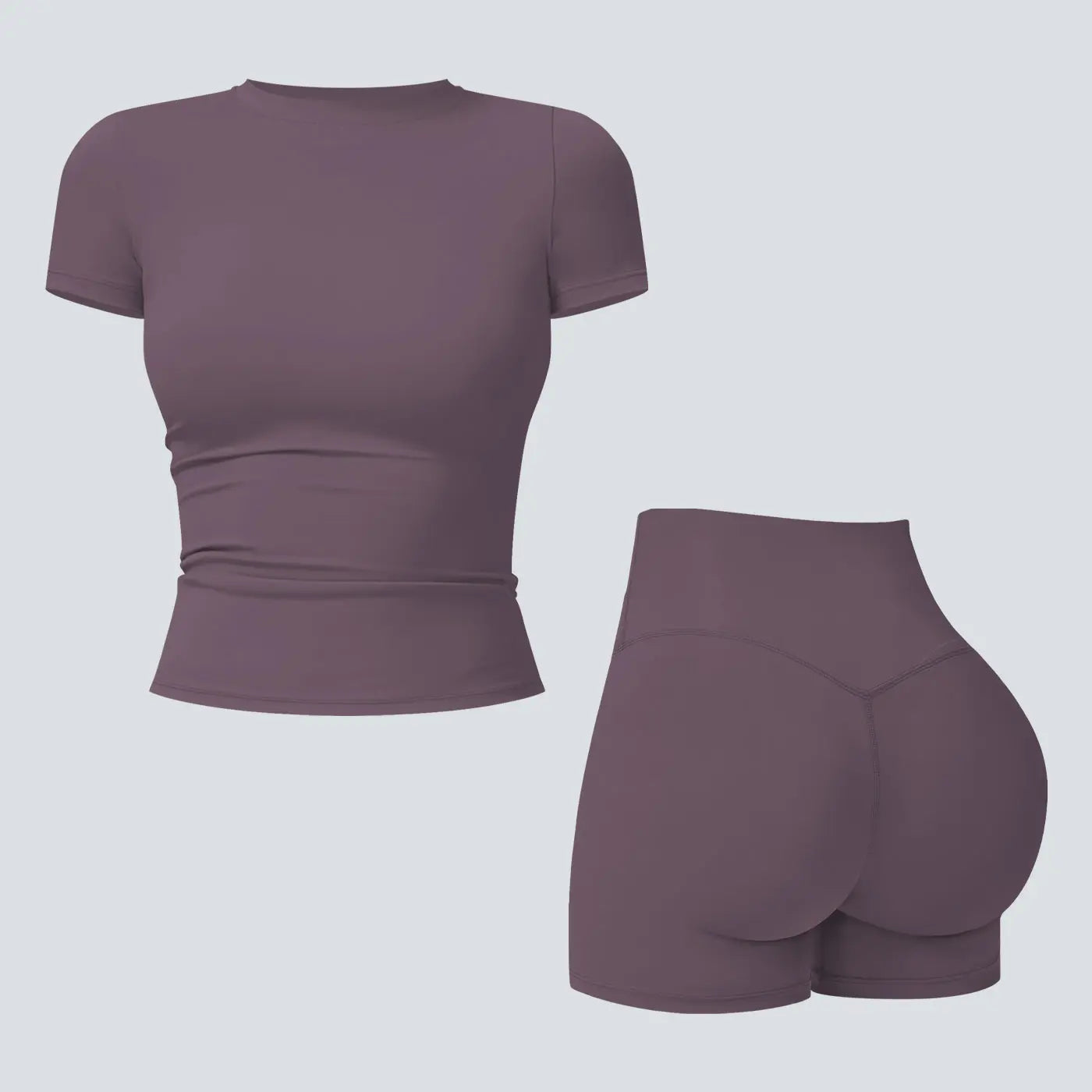 NINONERA 2-Piece Boat Neck Open-Back Workout Set — Eggplant Purple