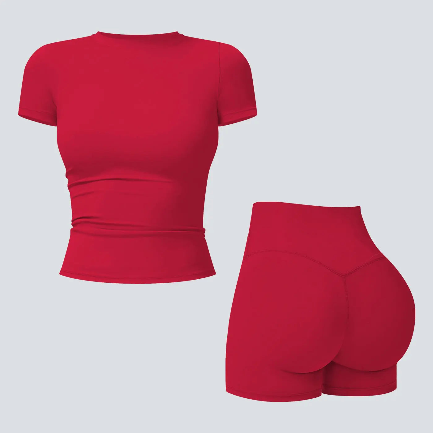 NINONERA 2-Piece Boat Neck Open-Back Workout Set — Raspberry Red