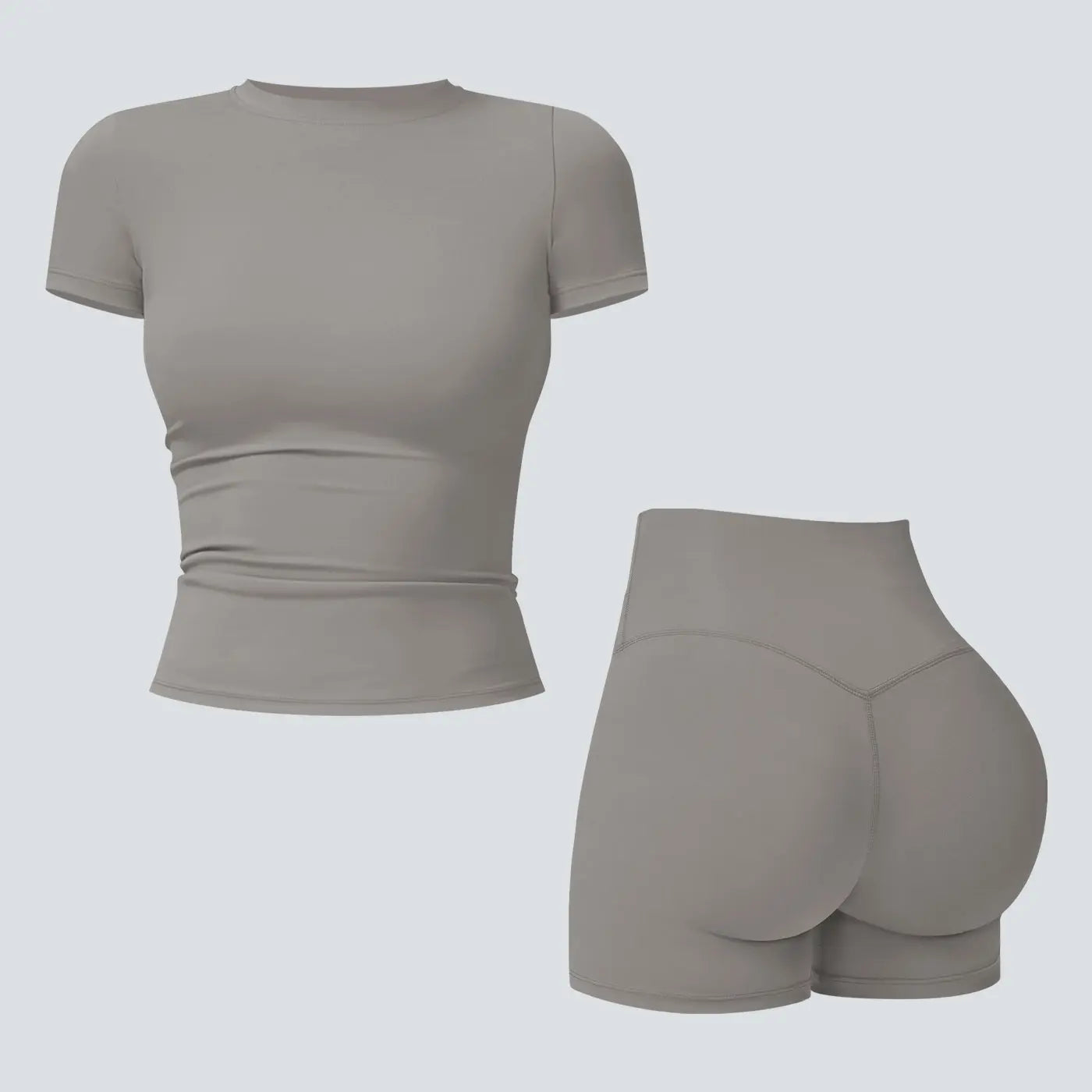 NINONERA 2-Piece Boat Neck Open-Back Workout Set — Frost Gray