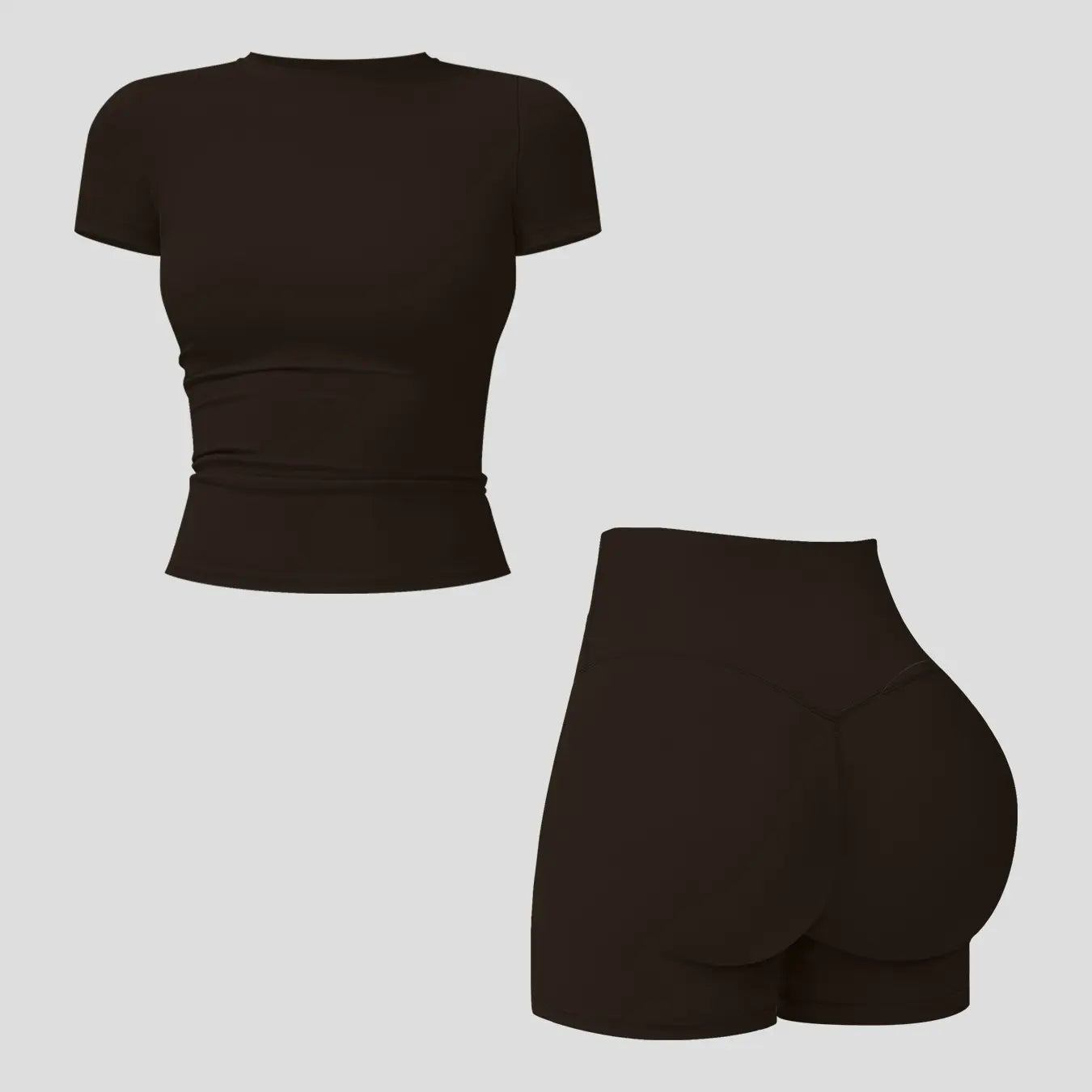 NINONERA 2-Piece Boat Neck Open-Back Workout Set — Black coffee