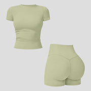 NINONERA 2-Piece Boat Neck Open-Back Workout Set — Moss green
