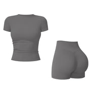 NINONERA 2-Piece Boat Neck Open-Back Workout Set — Light Gray