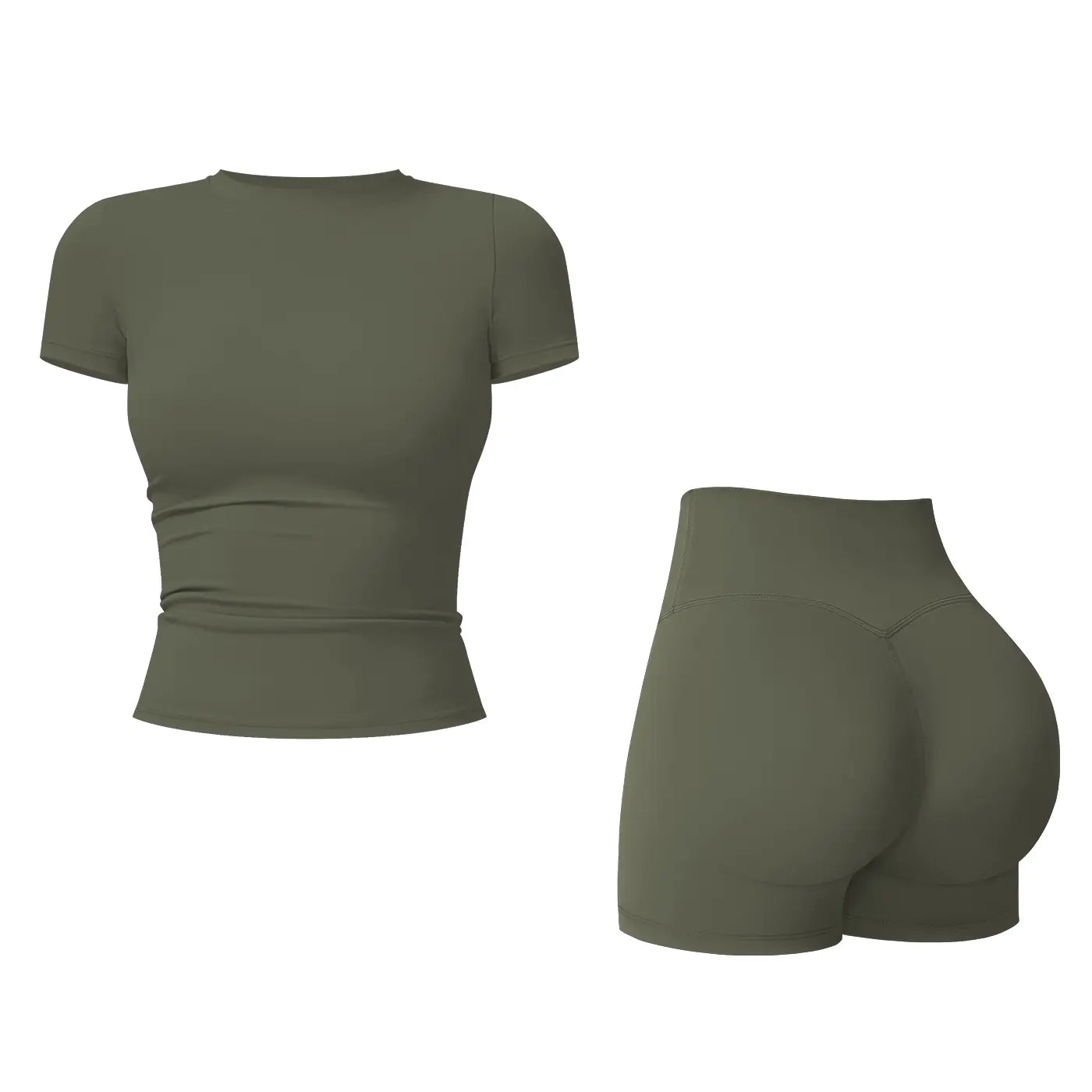 NINONERA 2-Piece Boat Neck Open-Back Workout Set — Forest Green