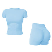 NINONERA 2-Piece Boat Neck Open-Back Workout Set — Sky Blue