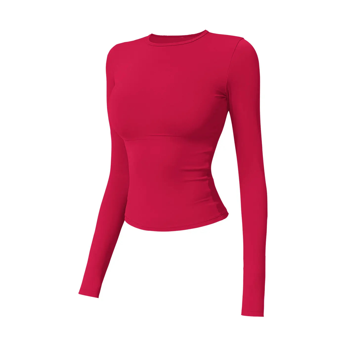 NINONERA 2-Piece Boat Neck Open-Back Workout Set — Raspberry Red Long Sleeve Top