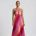 NINONERA 2026 Halter Cutout Ombre Pleated Maxi Dress - Satin Party Vacation Gown