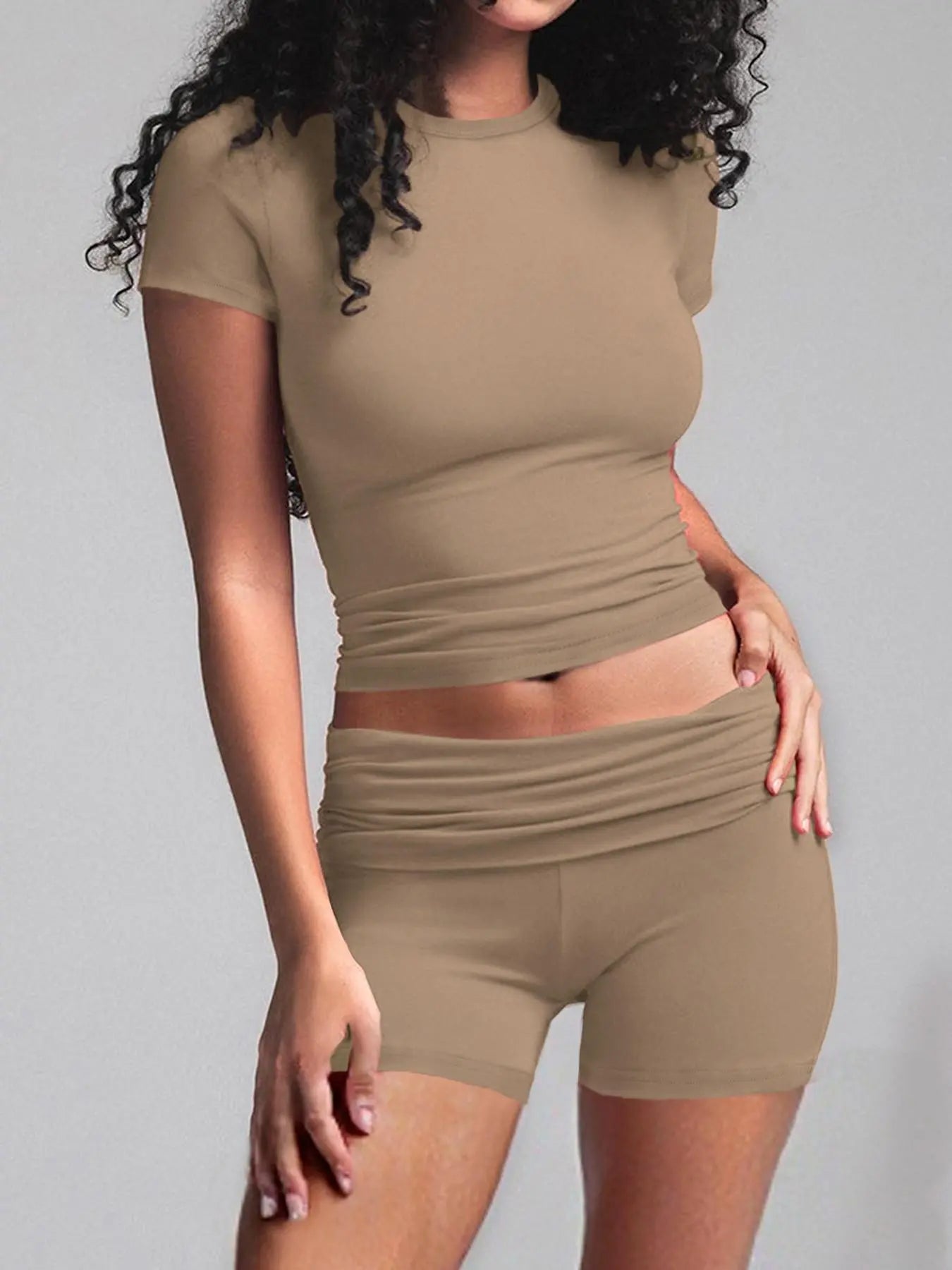 NINONERA Basic Solid Color Modal Loungewear Nightwear Set — Khaki