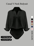 NINONERA Casual Loose V-Neck Long-Sleeved Shirt Bodysuit