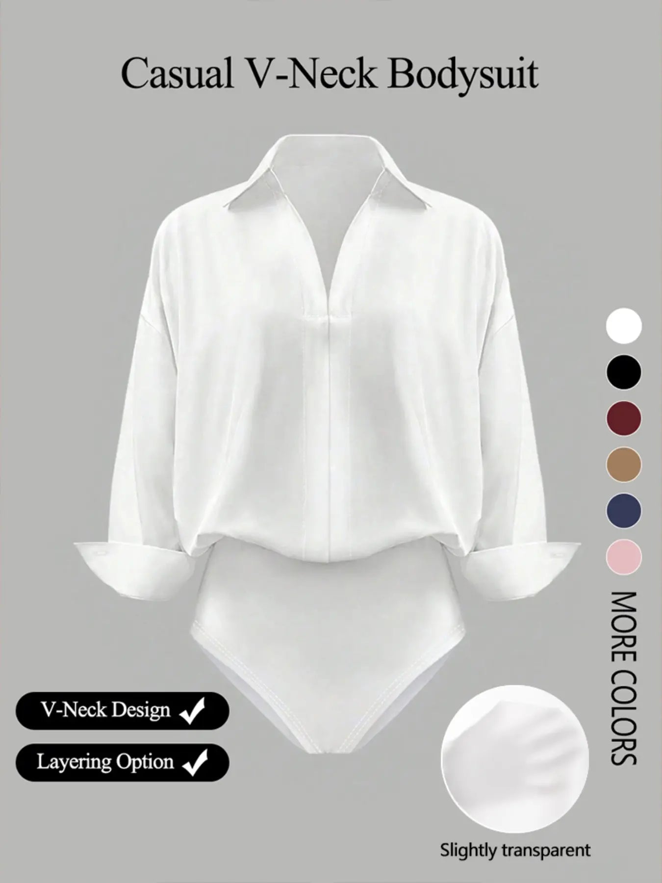 NINONERA casual loose V-neck long-sleeved shirt Bodysuit — White