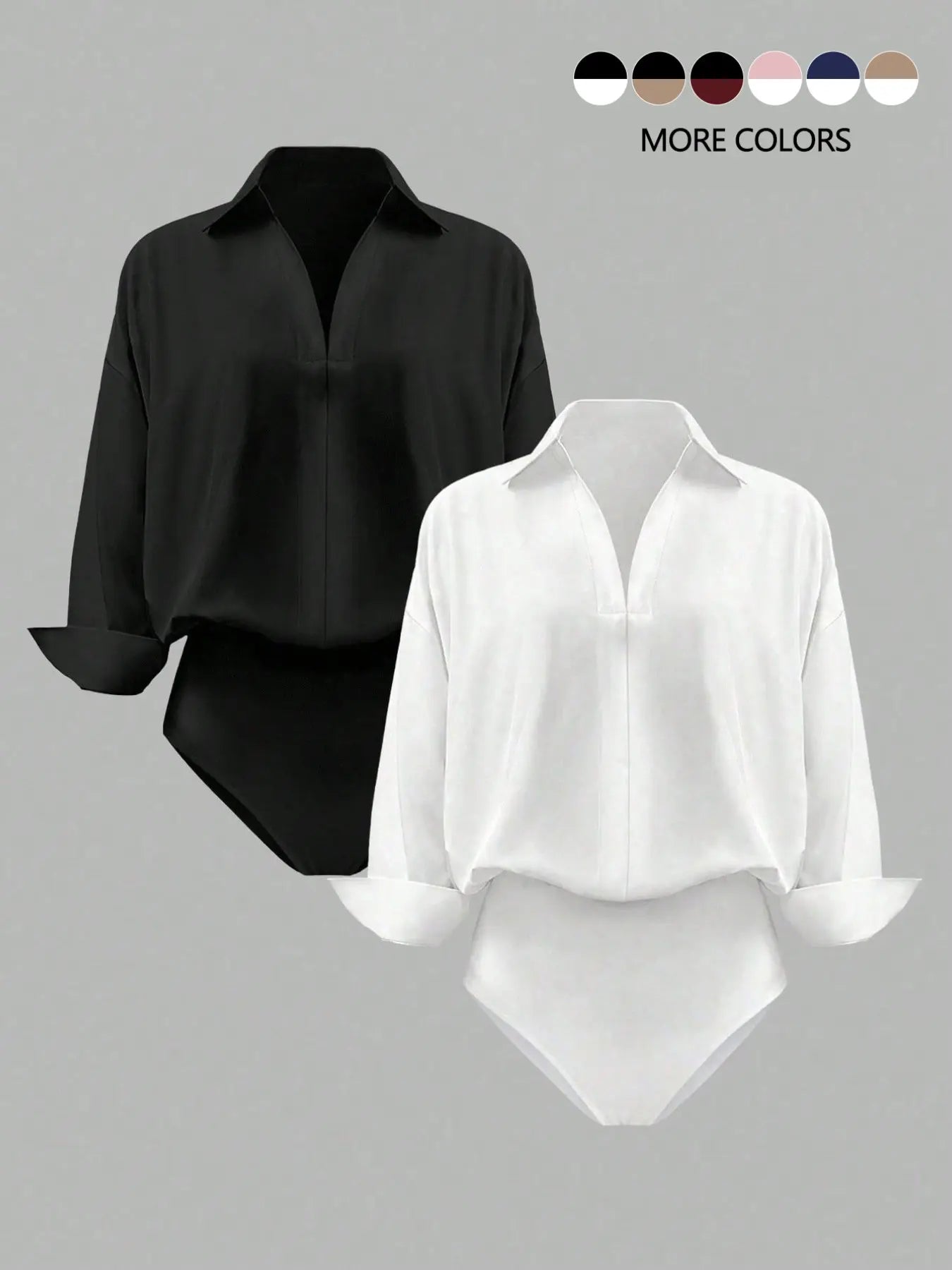 NINONERA Casual Loose V-Neck Long-Sleeved Shirt Bodysuit — Black and white combination