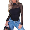 NINONERA Contour Turtleneck Bodysuit - Long Sleeve Mesh Body Sculpting Top