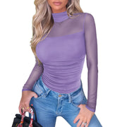 NINONERA Contour Turtleneck Bodysuit - Long Sleeve Mesh Body Sculpting Top — Lilac