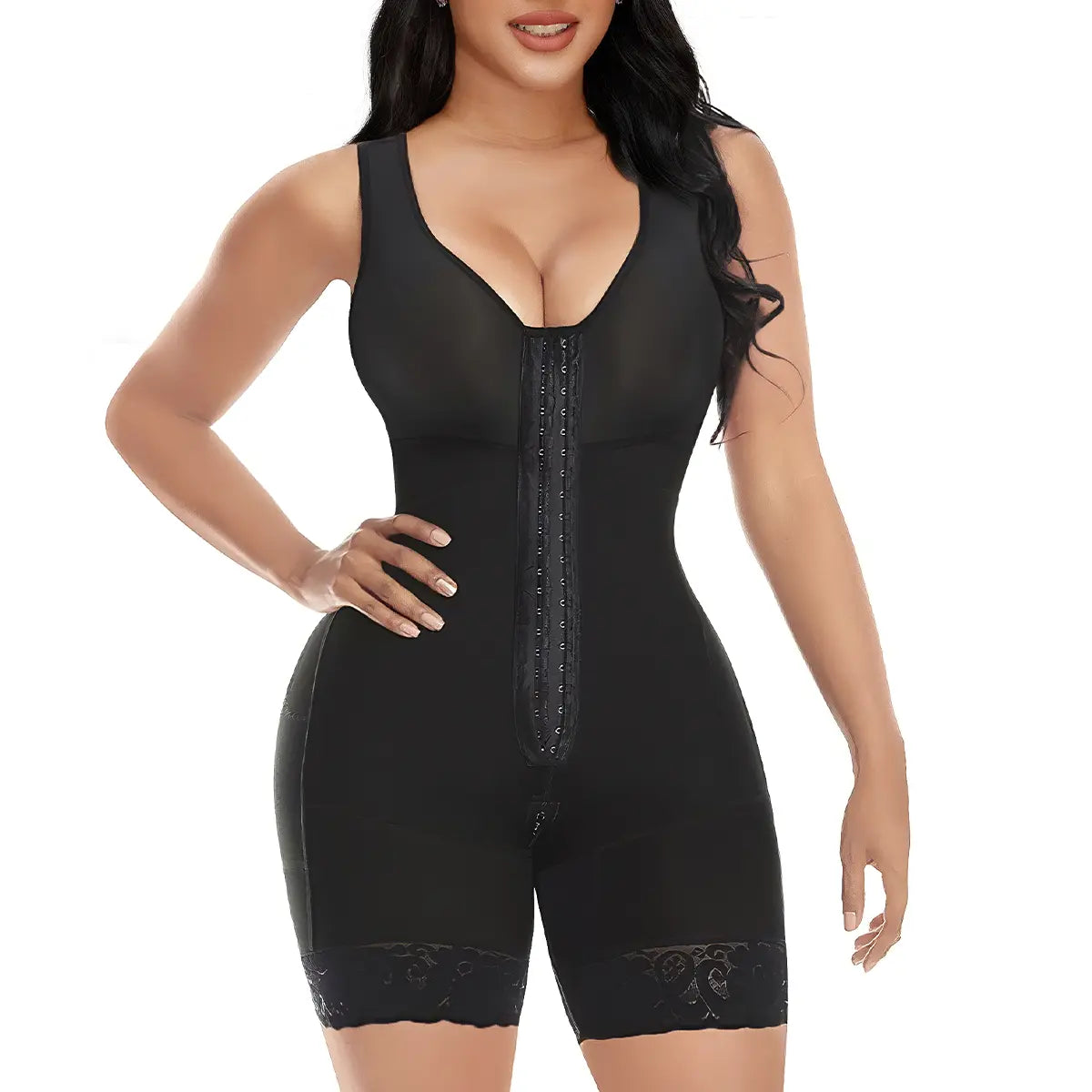 NINONERA Fajas Colombianas Shapewear for Women Front-Hook Tummy Control Full Shapewear Butt Lifter — Black
