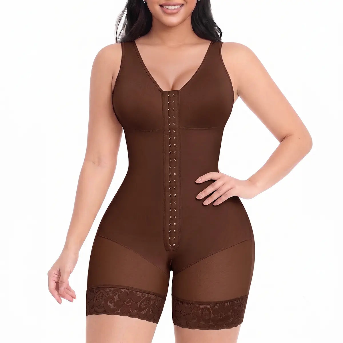 NINONERA Fajas Colombianas Shapewear for Women Front-Hook Tummy Control Full Shapewear Butt Lifter — Brown