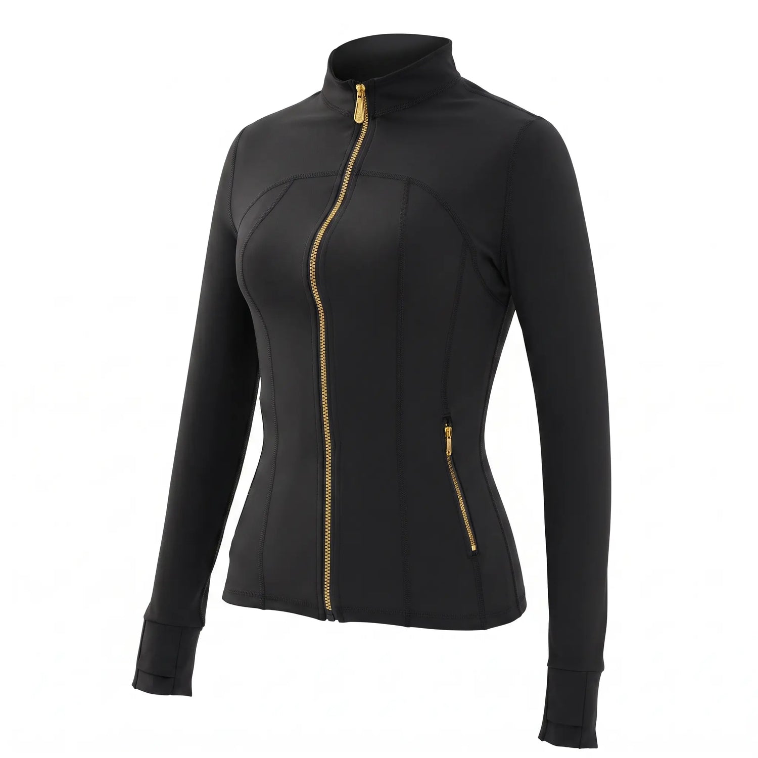 NINONERA Gold-Color Zipper Soft Brushed Women's Sporty Jacket — Black-Jacket