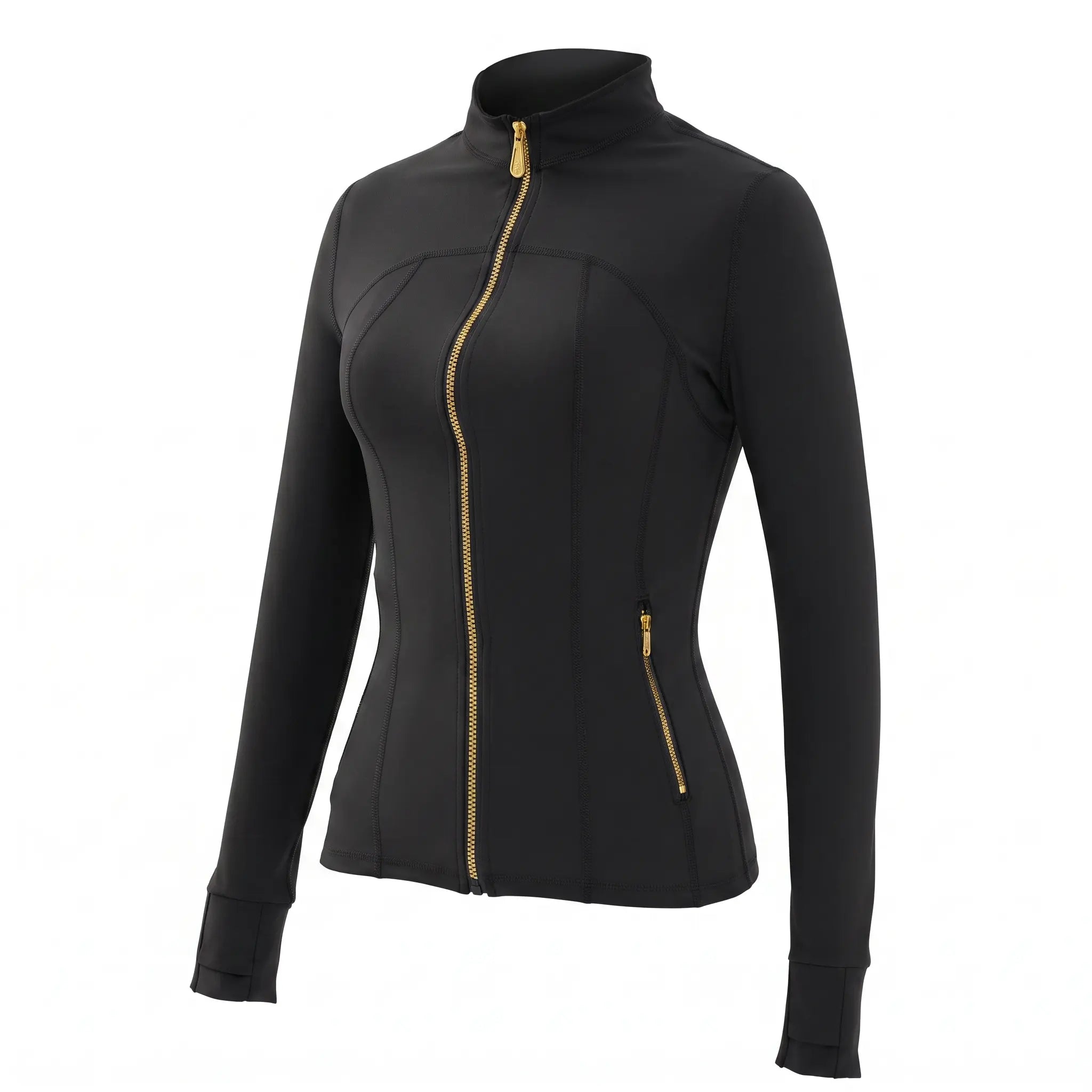 NINONERA 【Gold-Color zipper】Soft Brushed Women's Sporty Jacket — Black-Jacket