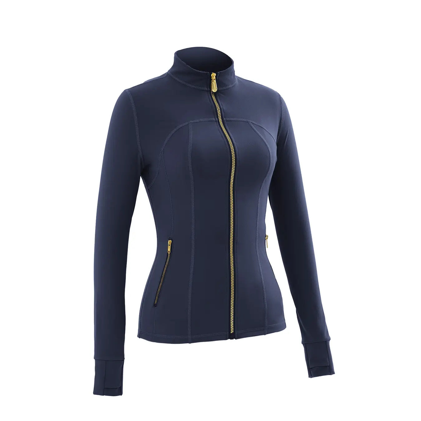 NINONERA Gold-Color Zipper Soft Brushed Women's Sporty Jacket — Navy-Jacket