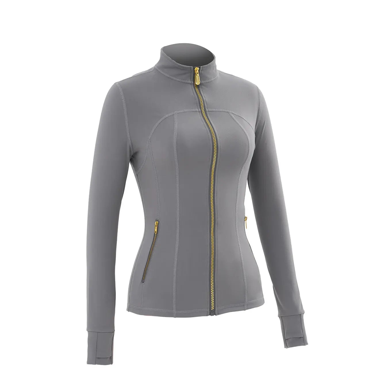 NINONERA 【Gold-Color zipper】Soft Brushed Women's Sporty Jacket — Khaki Gray-Jacket