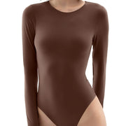 NINONERA Long Sleeve Crew Neck Bodysuit Tops - Snatched Fitted Basic — Tiramisu