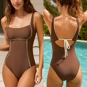 NINONERA One-Piece Swimsuit: Plunging V-Neck Sculpting Tummy-Control Bathing Suit with Adjustable Straps — New Brown - 2026