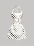 NINONERA Plain Ruched Tie Back Halter Neck Dress