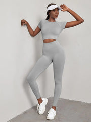 NINONERA Seamless Nylon High-Stretch Yoga Top & Slimming Butt-Lifting High-Waisted Leggings — Grey