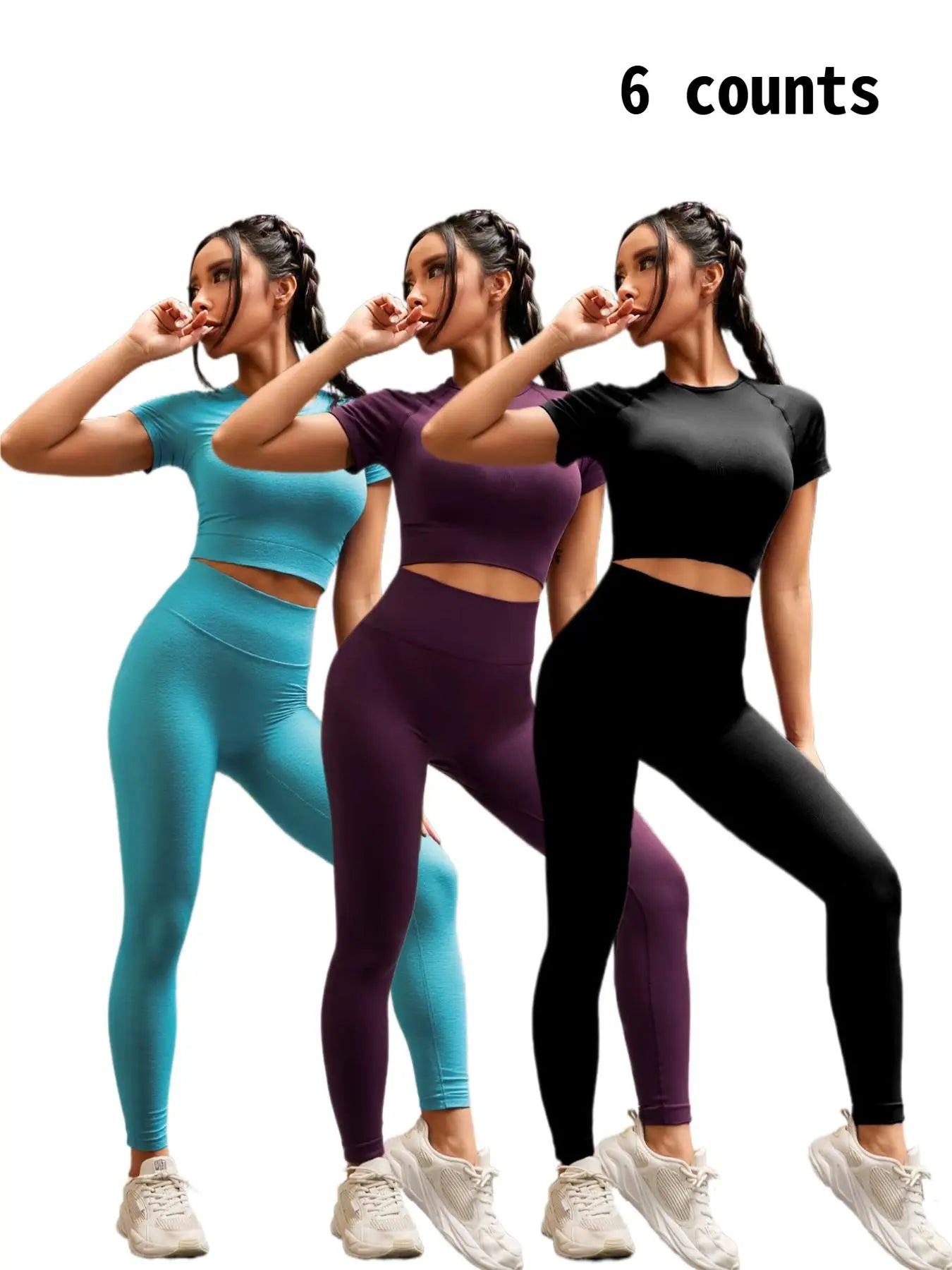 NINONERA Seamless Nylon High Stretch Yoga Fitness Short Sleeve Top and Slimming Butt Lifting High Waisted Athletic — Multicolor7