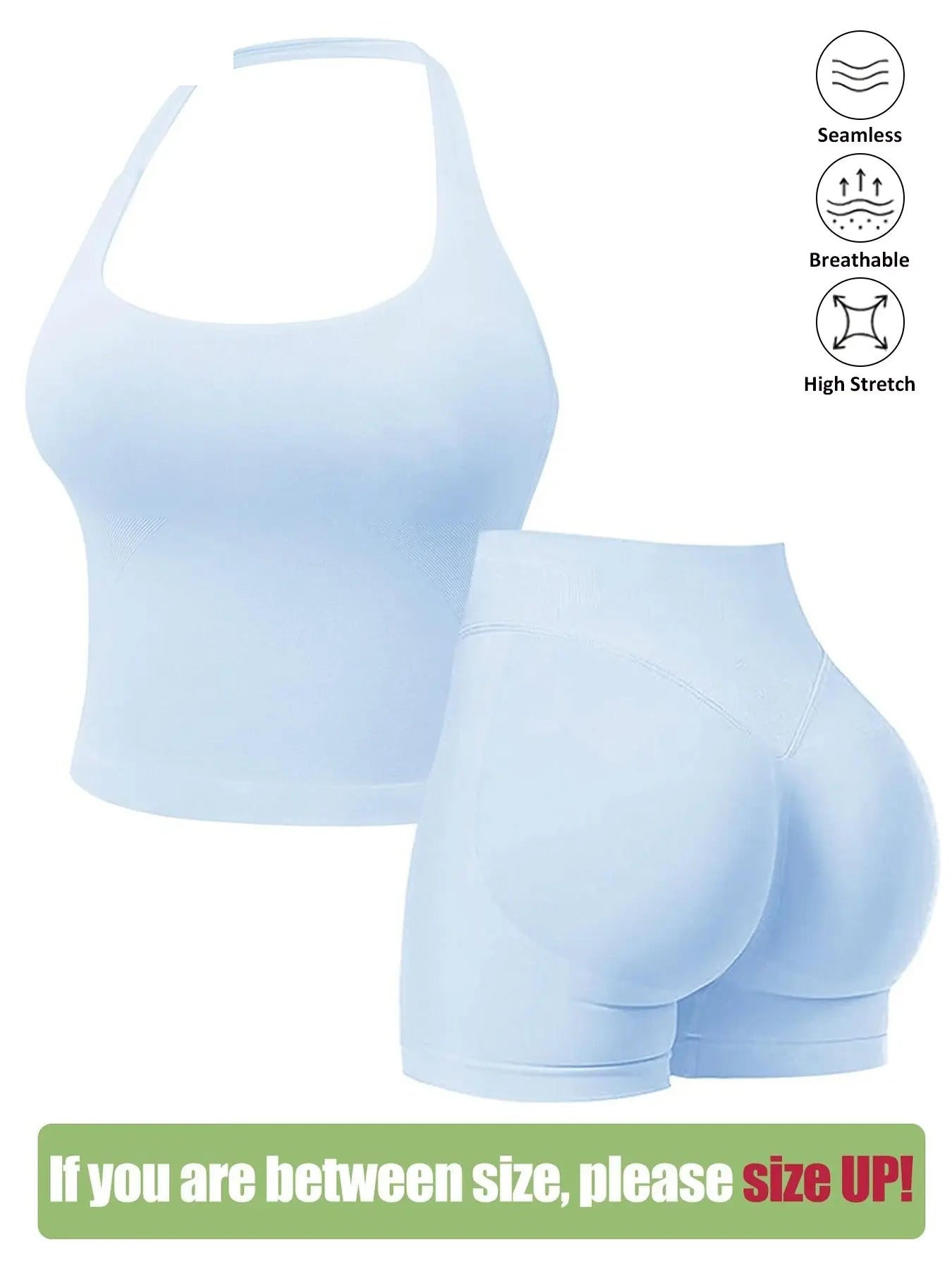 NINONERA Seamless Workout Sets for Women — Ice blue