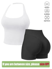 NINONERA Seamless Workout Sets for Women — White + Black