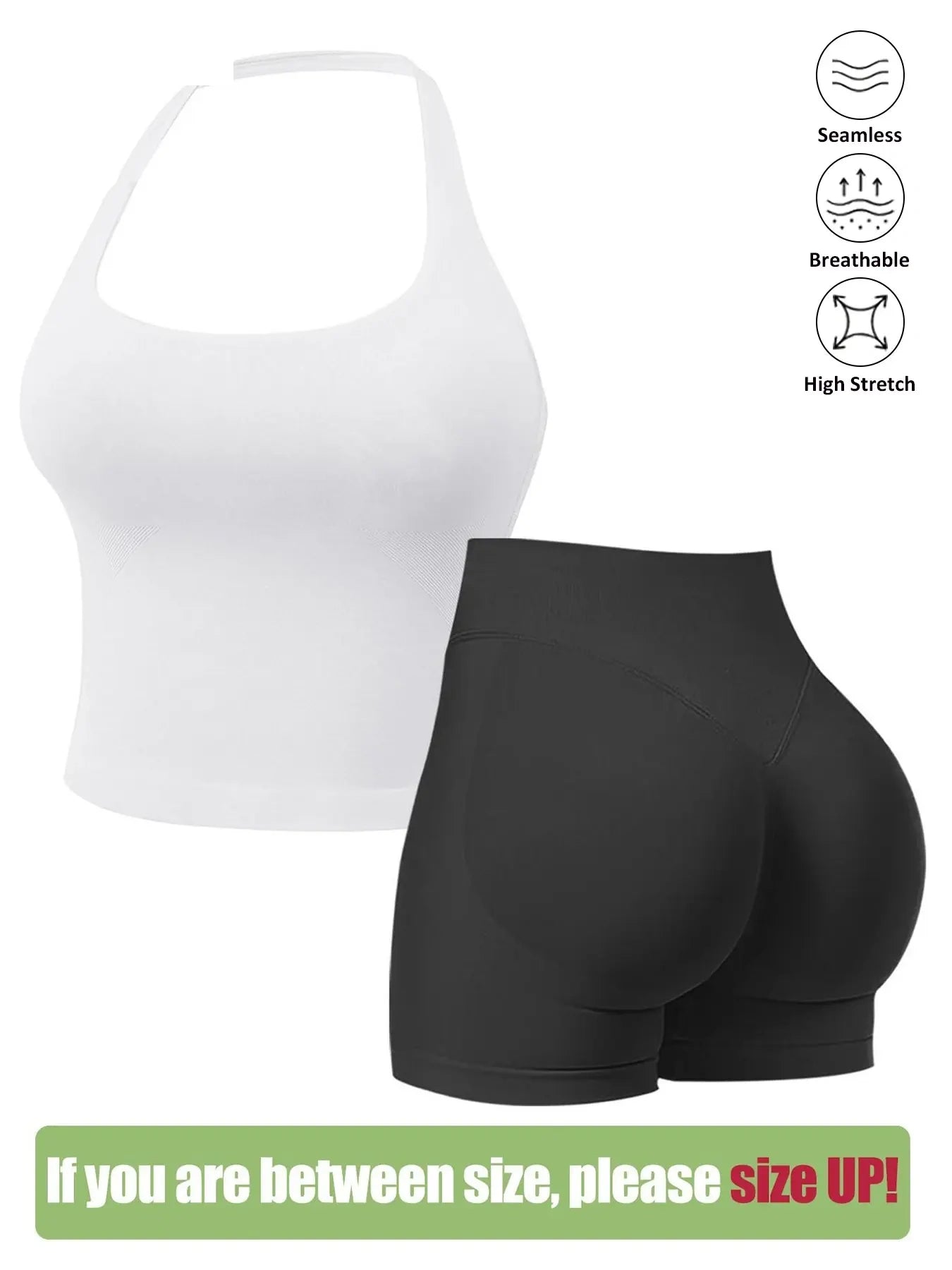 NINONERA Seamless Workout Sets for Women — White + Black