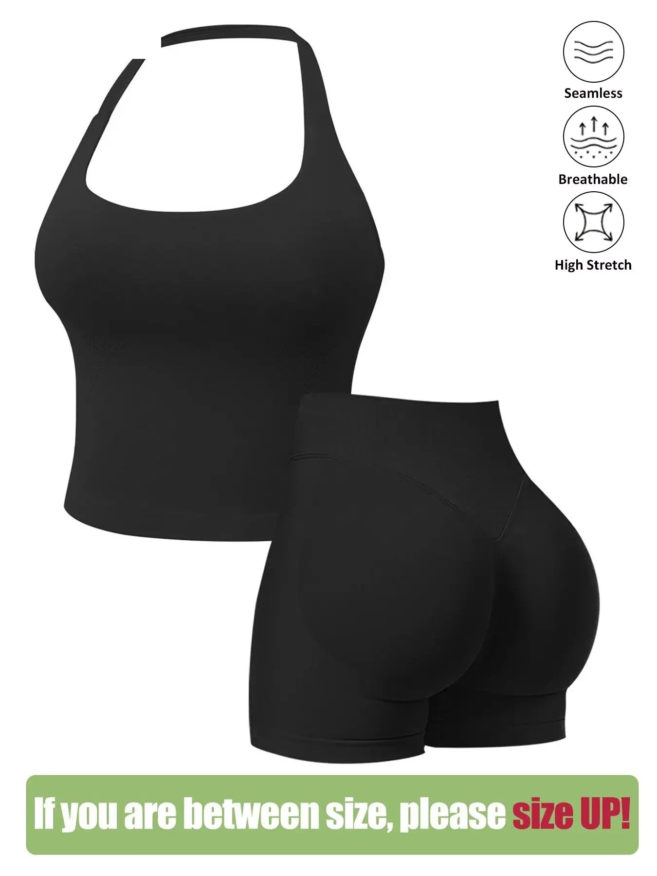 NINONERA Seamless Workout Sets for Women — Black