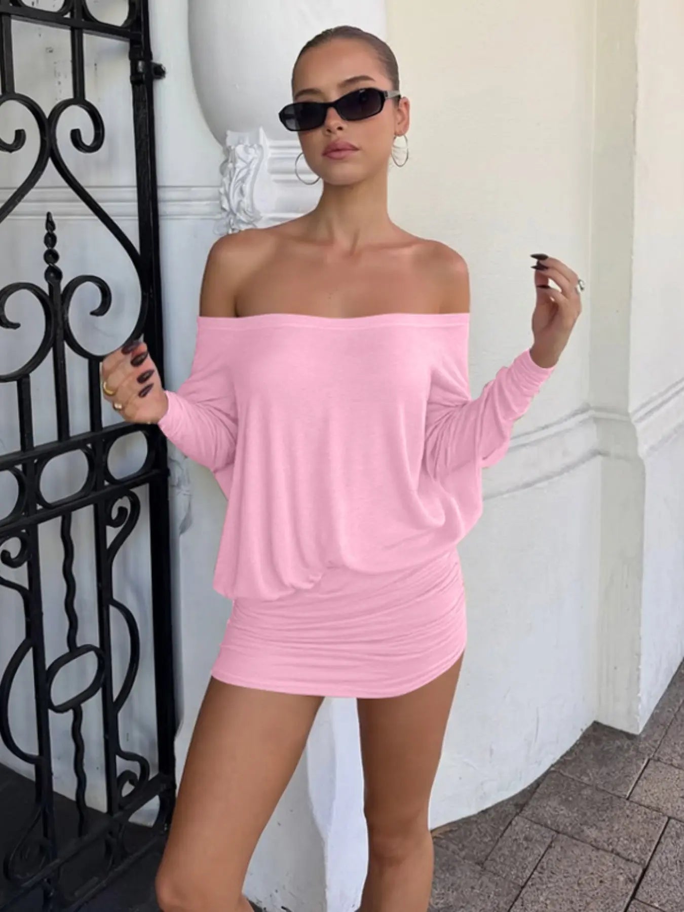 NINONERA Sheer Ruched Casual Party Dress — Pink