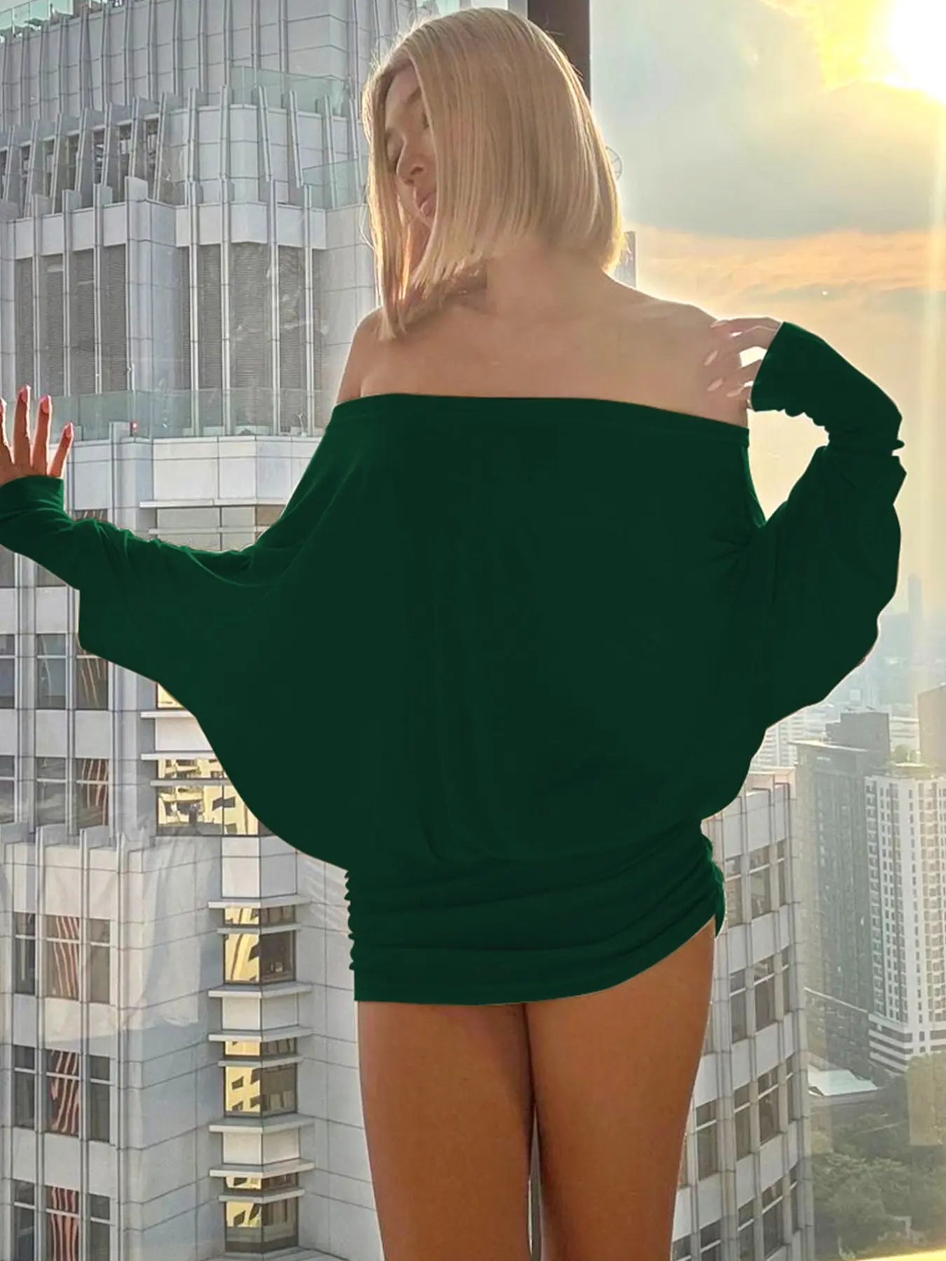 NINONERA Sheer Ruched Casual Party Dress — Green