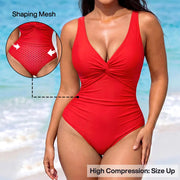 NINONERA Front-Twist Ruched Tummy-Control Hourglass Illusion Swimsuit - Size Up for Best Fit — One piece Red