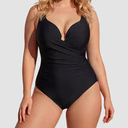 NINONERA Front-Twist Ruched Tummy-Control Hourglass Illusion Swimsuit - Size Up for Best Fit — Underwired Black