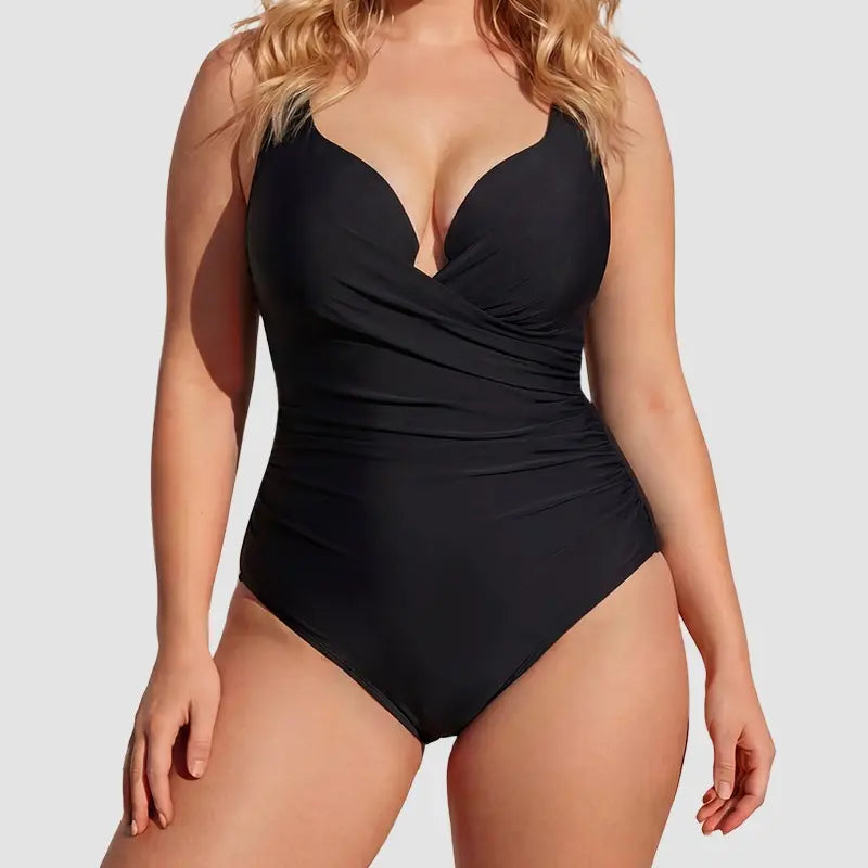 NINONERA Size Up for Best Fit] Front Twist Ruched Tummy Control Hourglass Illusion Extra Snatching Ultra-Light Fab — Underwired Black