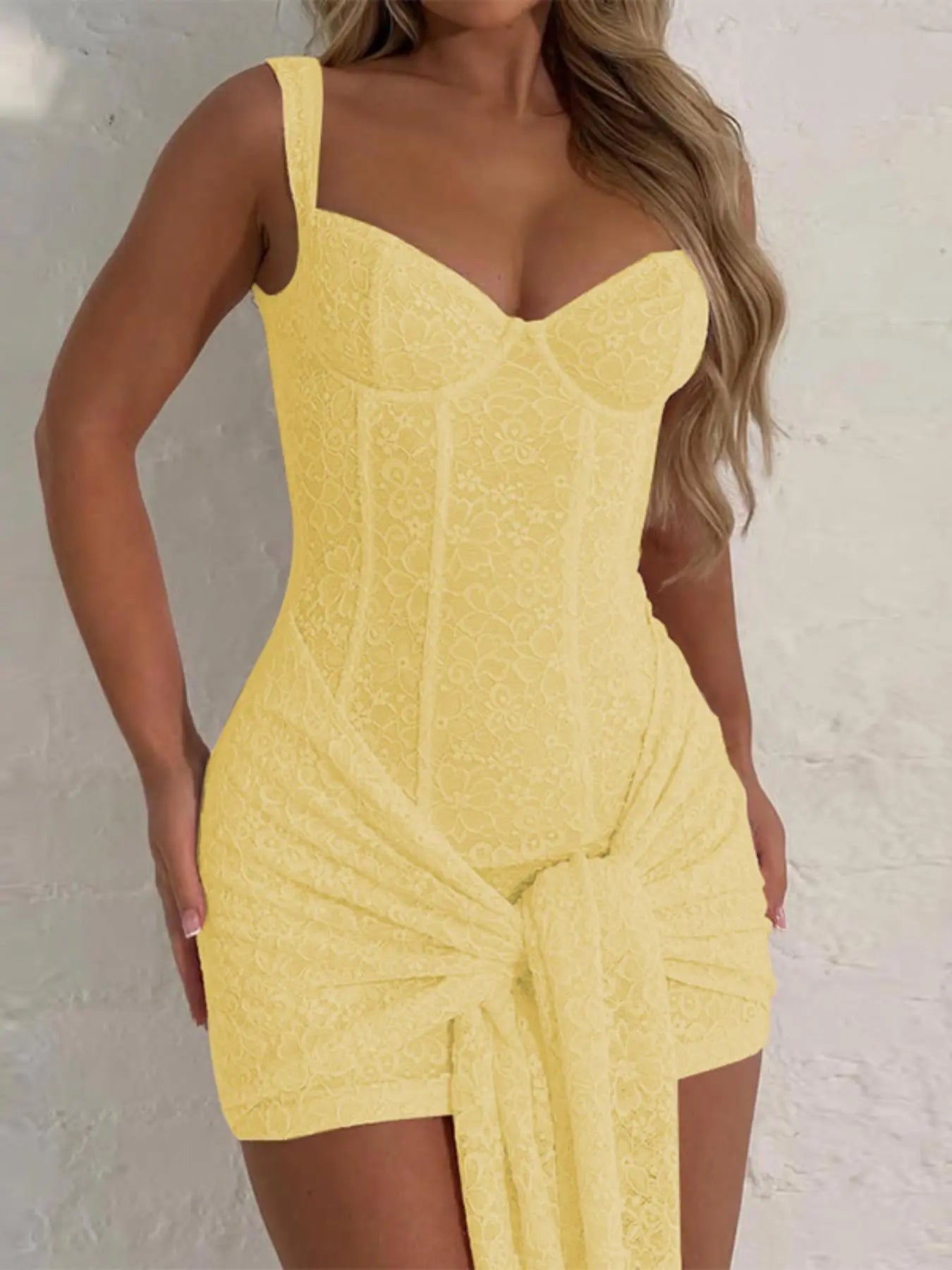 NINONERA Sleeveless Spaghetti Strap Tank Dress — Yellow