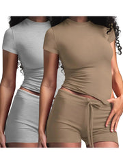 NINONERA Solid Color Modal Loungewear Two-Piece Set — Light gray * 1 + khaki * 1