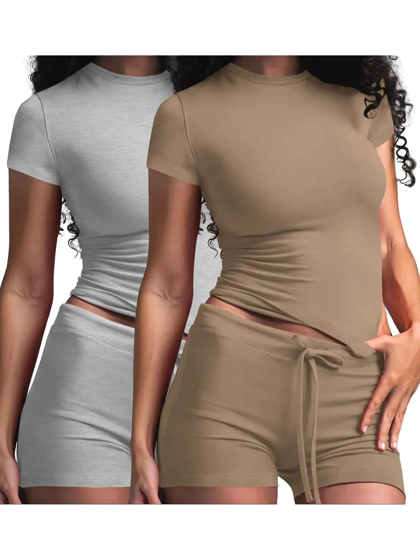 NINONERA Solid Color Modal Loungewear Two-Piece Set — Light gray * 1 + khaki * 1