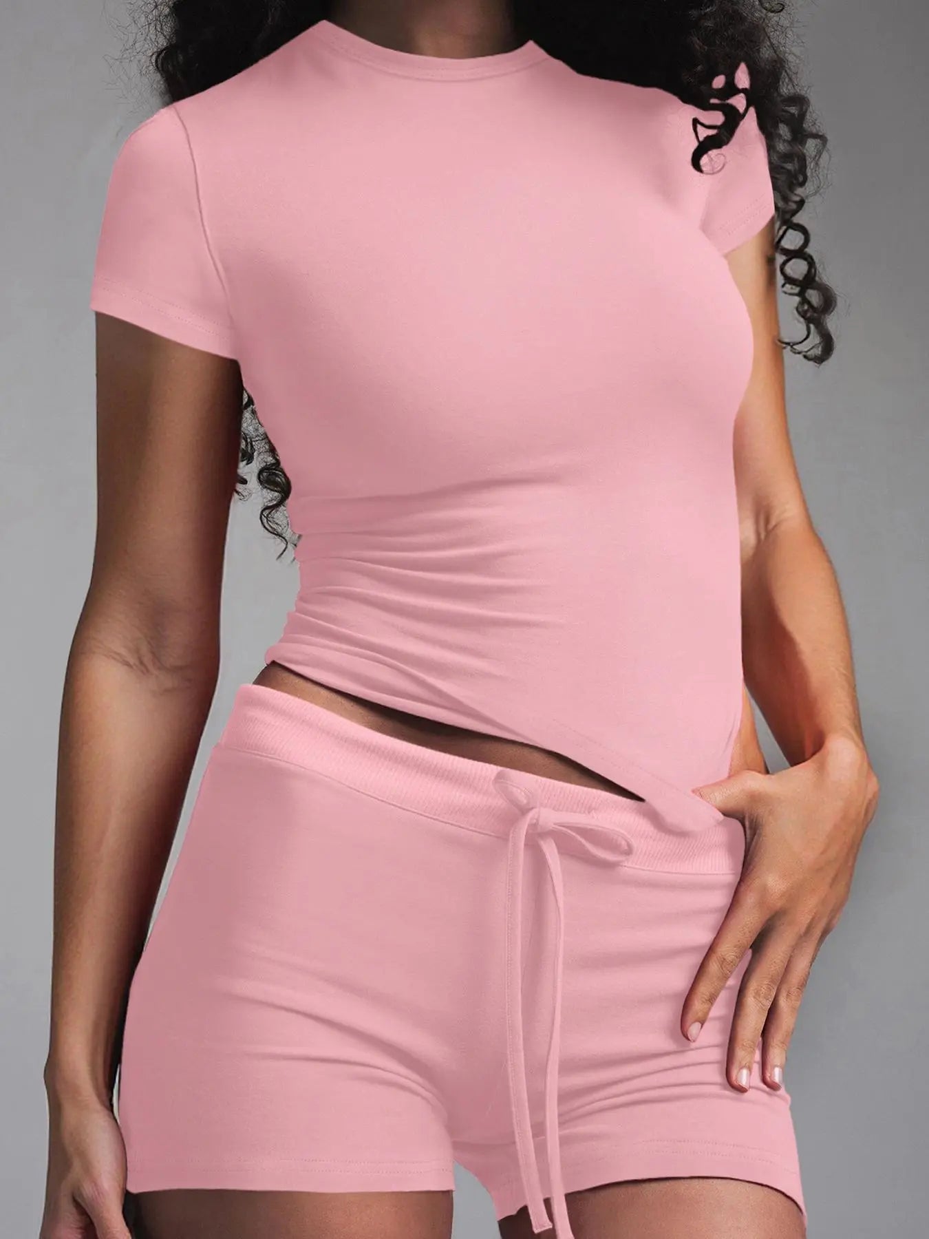 NINONERA Solid Color Modal Loungewear Two-Piece Set — Pink